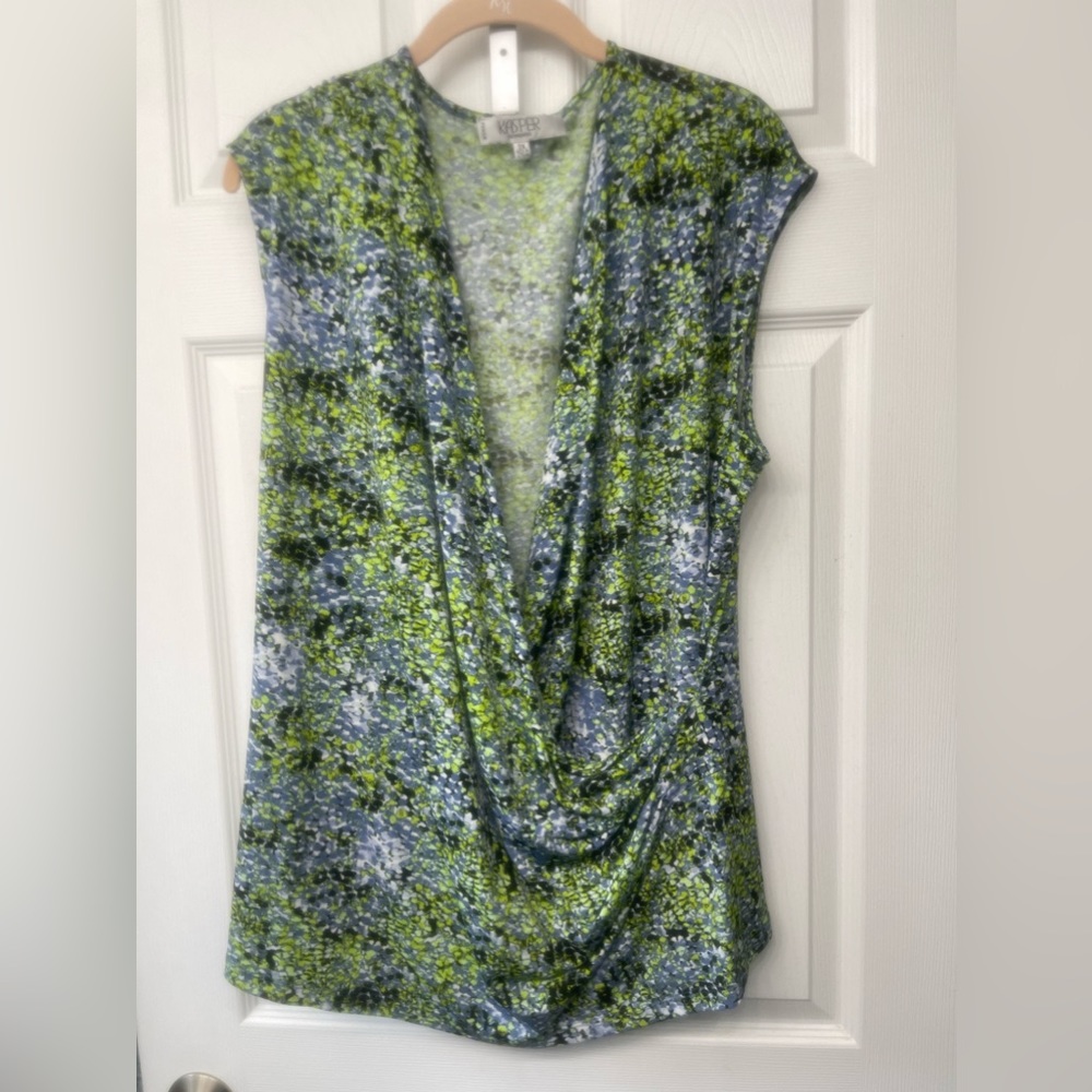 Kasper 3x Blue Green Multicolor Sleeveless Wrap Blouse